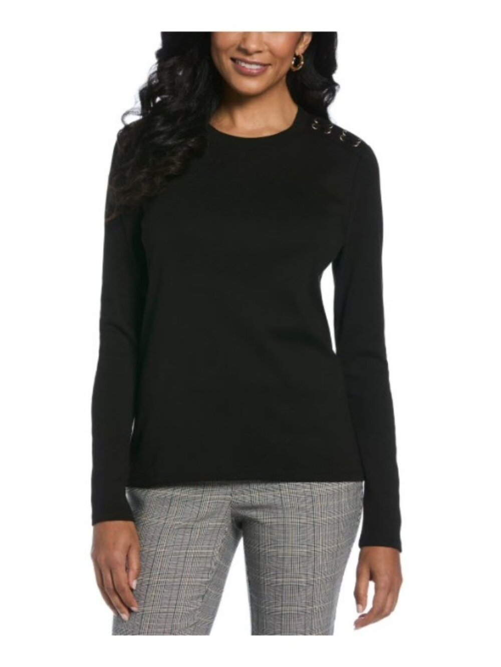 Rafaella Grommet & Lacing Shoulder Detail Long Sleeve Top-Black-Sz XL-NWT